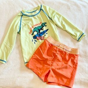 Wonder Nation Dino Rashguard Swim Set - Yellow and Orange - Size: 2T